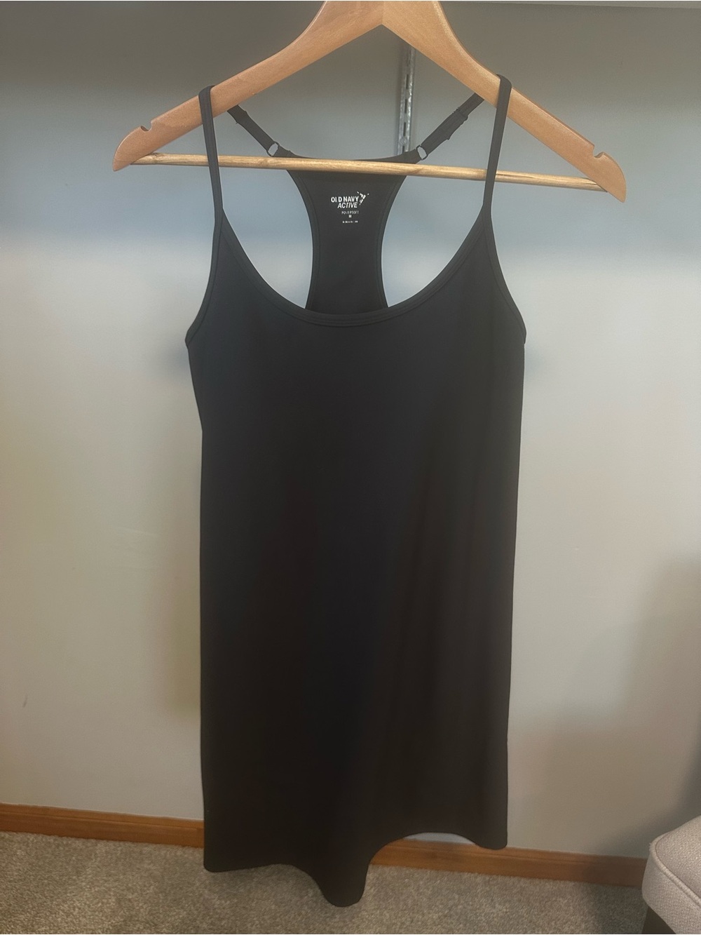 Old Navy Black Racerback Mini PowerSoft Active Dress Built in Bra Size M EUC